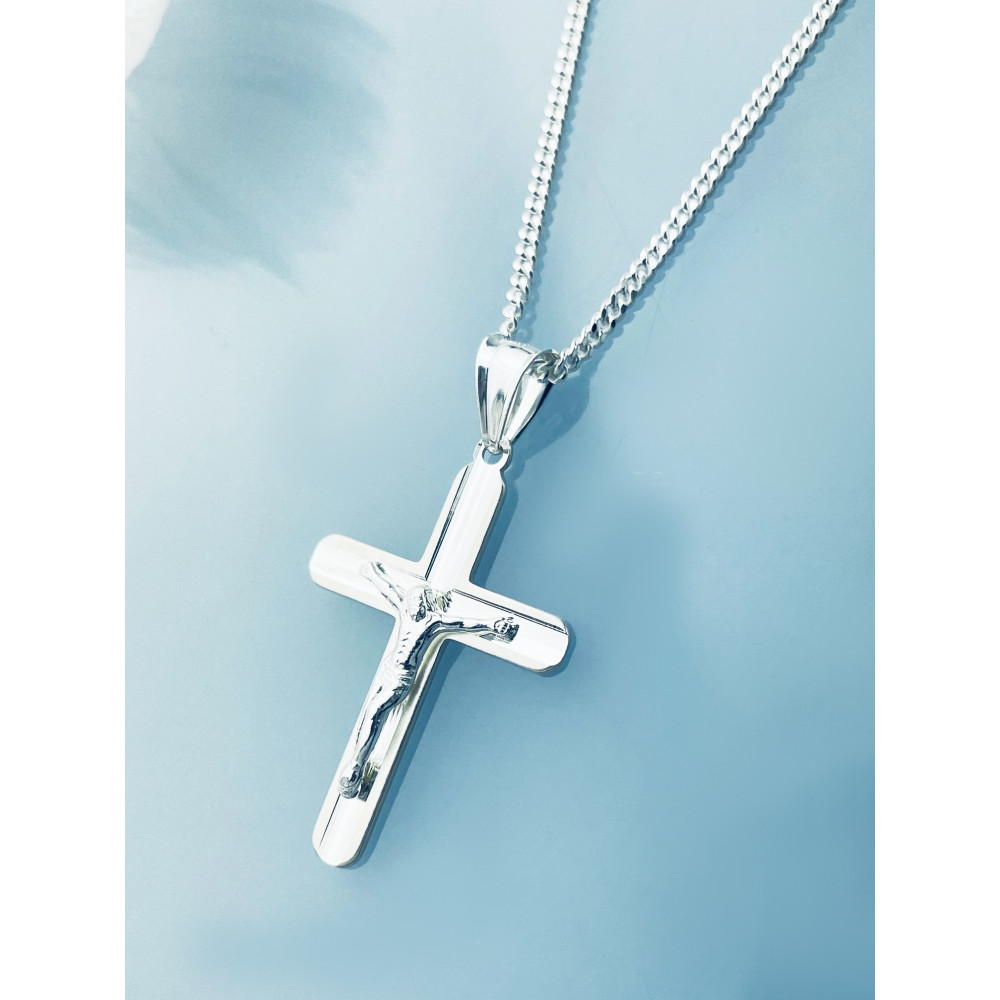 925 Silber Pancerkette Halskette mit Kette und Kreuz mit Jesus
