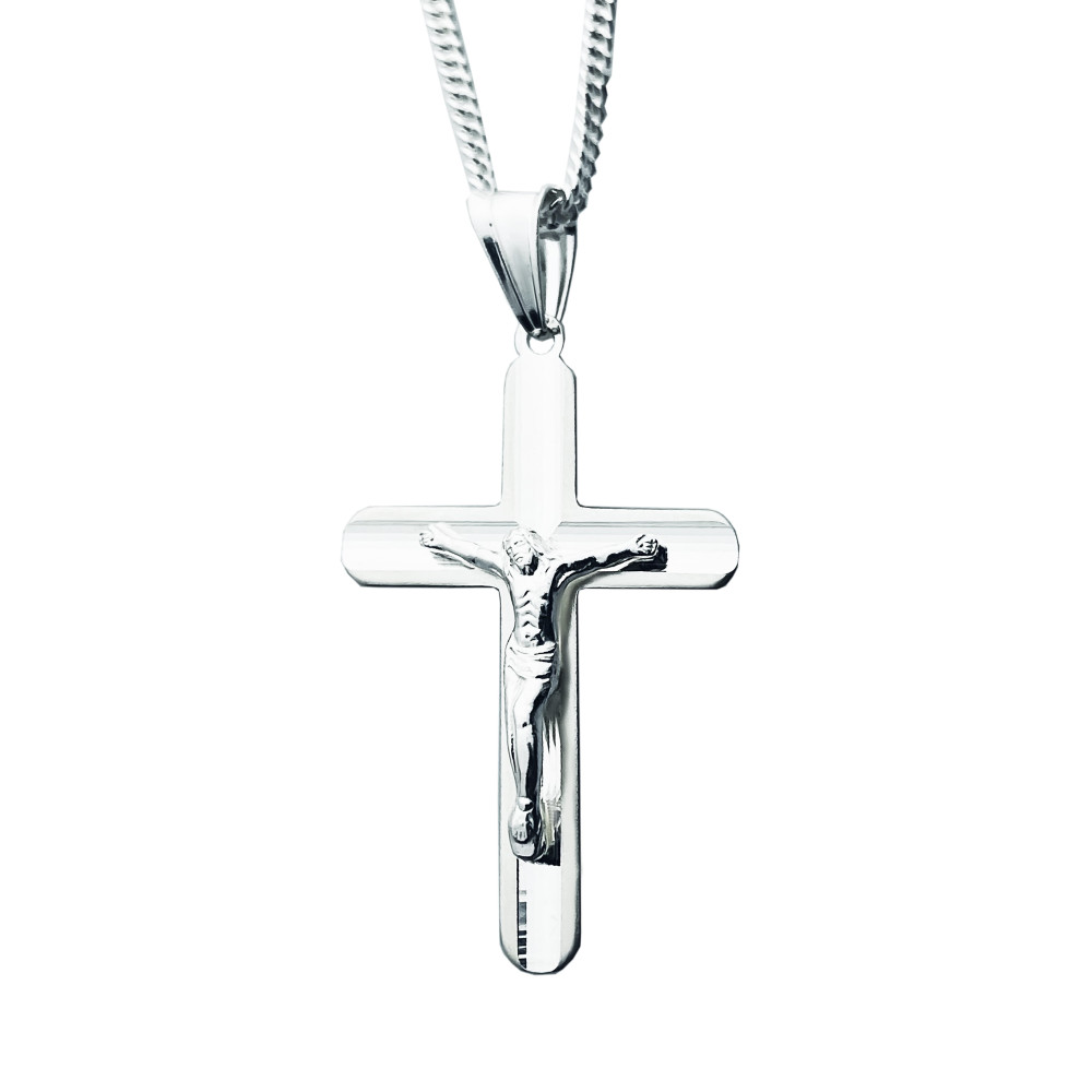 925 Silber Pancerkette Halskette mit Kette und Kreuz mit Jesus