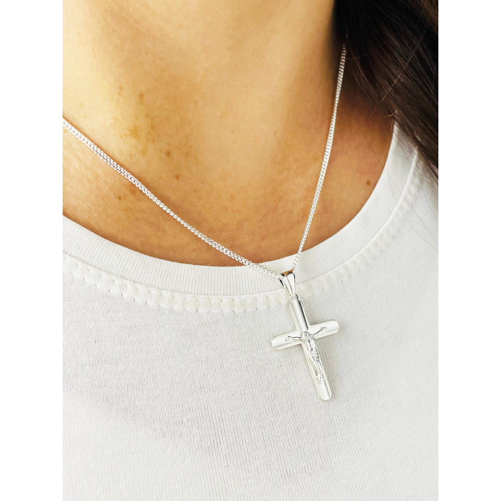 925 Silber Pancerkette Halskette mit Kette und Kreuz mit Jesus