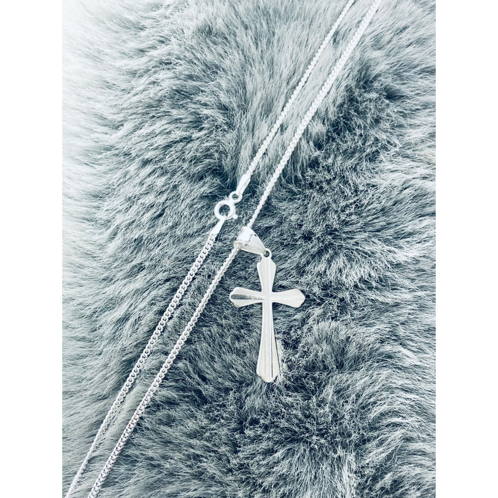 925 Silber Halskette mit Panzerkette und Anhänger Kreuz Erstkommunion Taufe