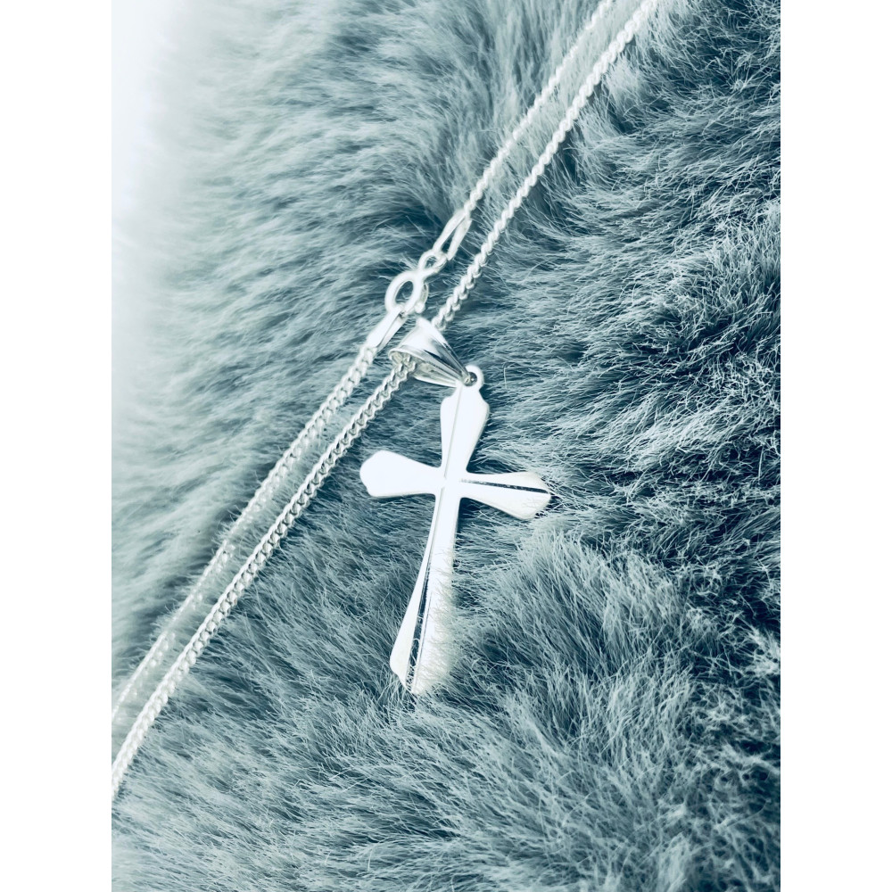 925 Silber Halskette mit Panzerkette und Anhänger Kreuz Erstkommunion Taufe