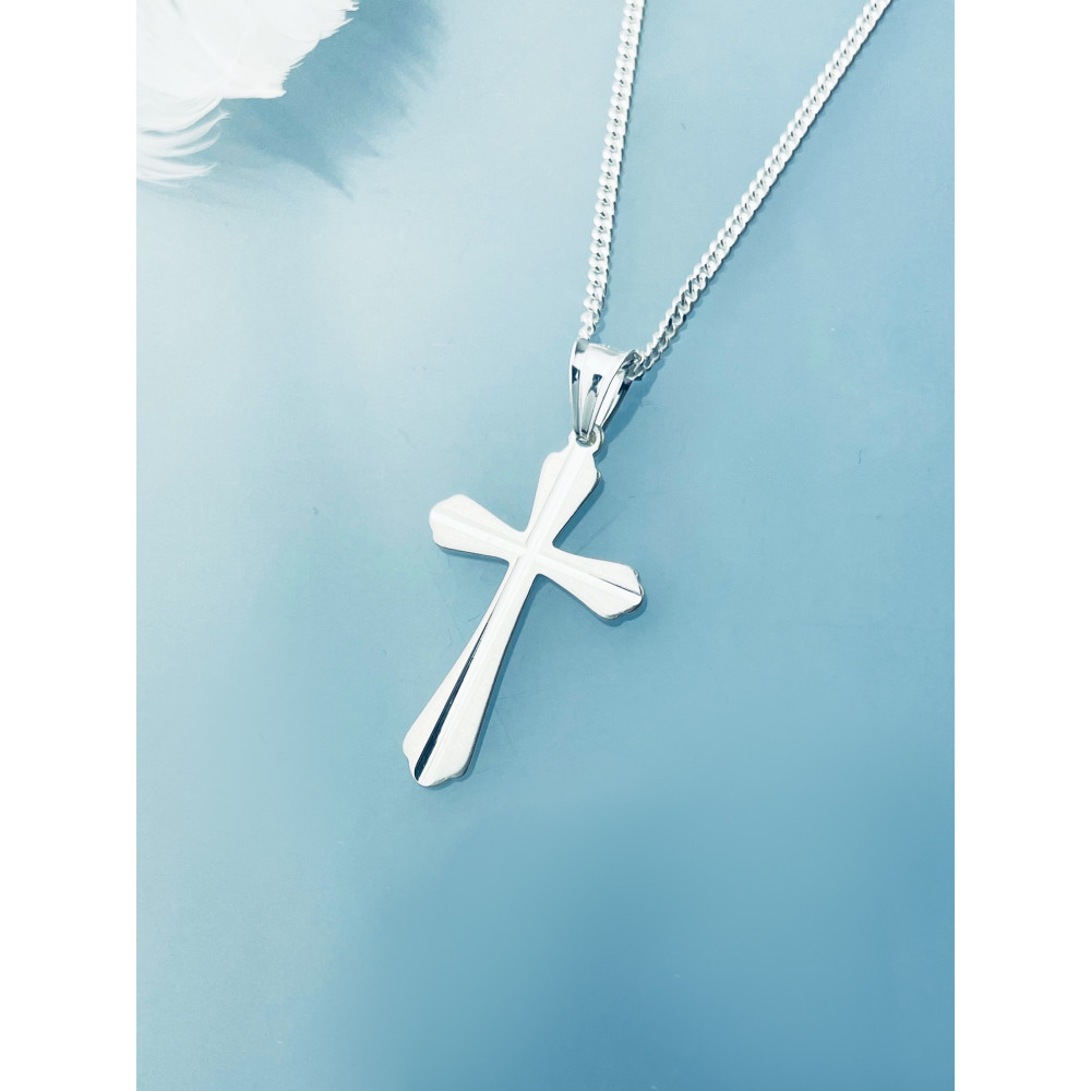 Srebrny komplet naszyjnik łańcuszek pancerka zawieszka krzyżyk frezowany Komunia Chrzest