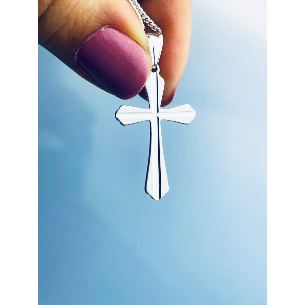 925 Silber Halskette mit Panzerkette und Anhänger Kreuz Erstkommunion Taufe