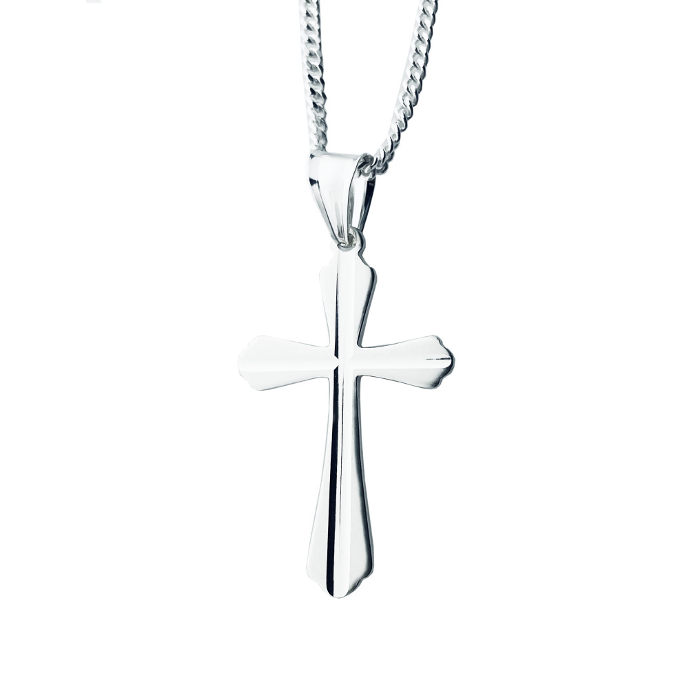 925 Silber Halskette mit Panzerkette und Anhänger Kreuz Erstkommunion Taufe