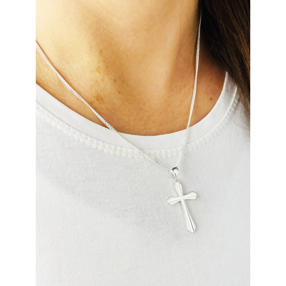 925 Silber Halskette mit Panzerkette und Anhänger Kreuz Erstkommunion Taufe