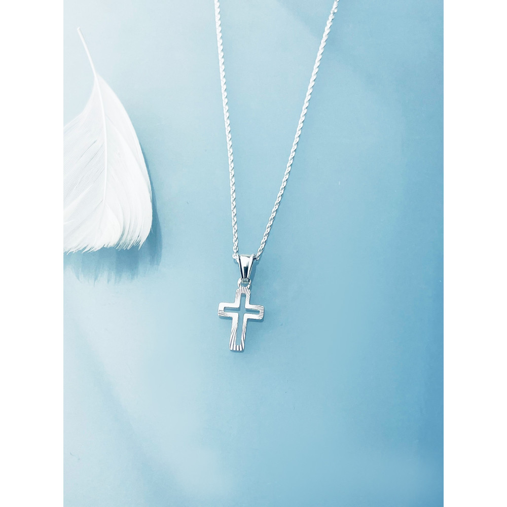 925 Silber Halskette mit Ankerkette und Anhänger Kreuz Erstkommunion Taufe