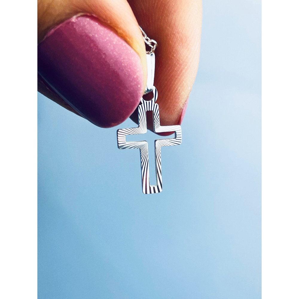 925 Silber Halskette mit Ankerkette und Anhänger Kreuz Erstkommunion Taufe