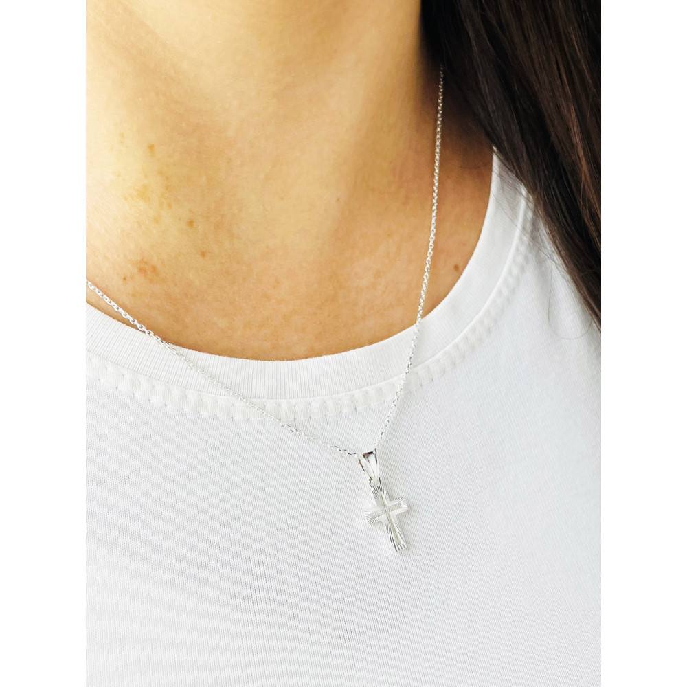 925 Silber Halskette mit Ankerkette und Anhänger Kreuz Erstkommunion Taufe