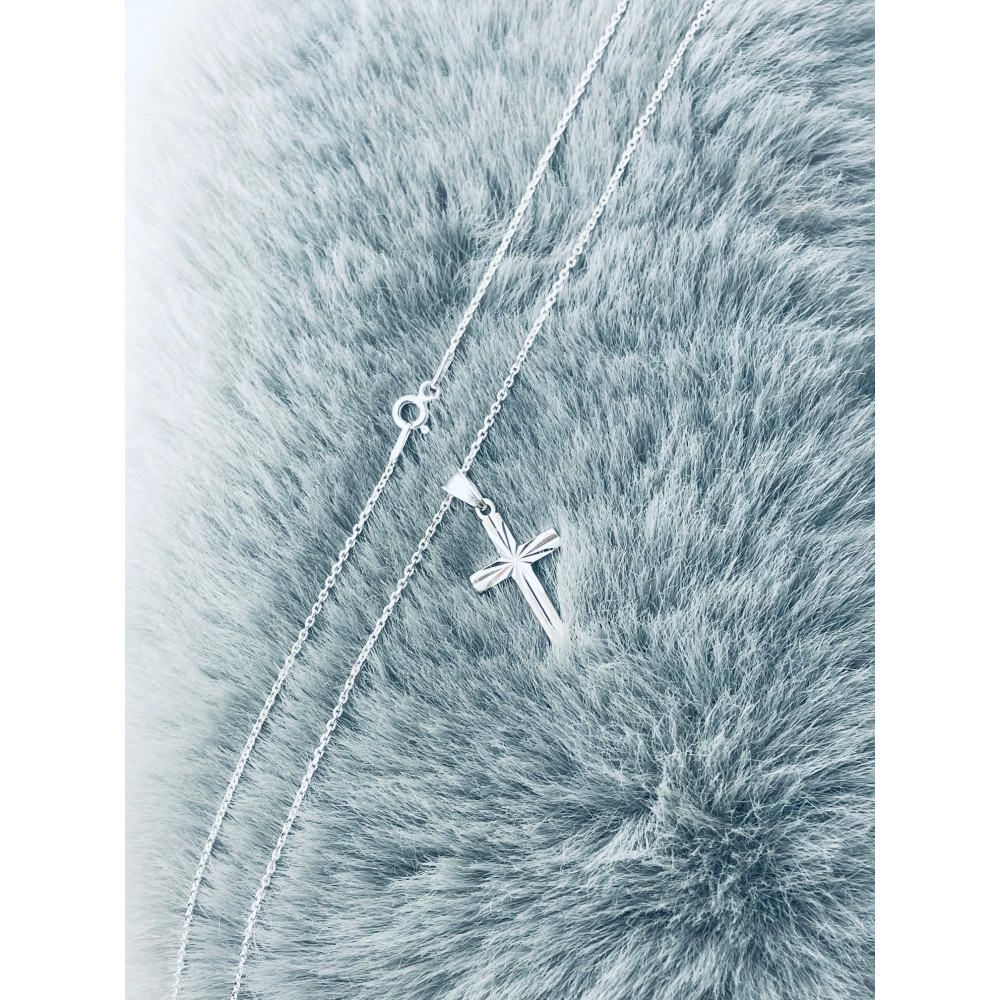 925 Silber Halskette mit Ankerkette und Anhänger Kreuz Erstkommunion Taufe