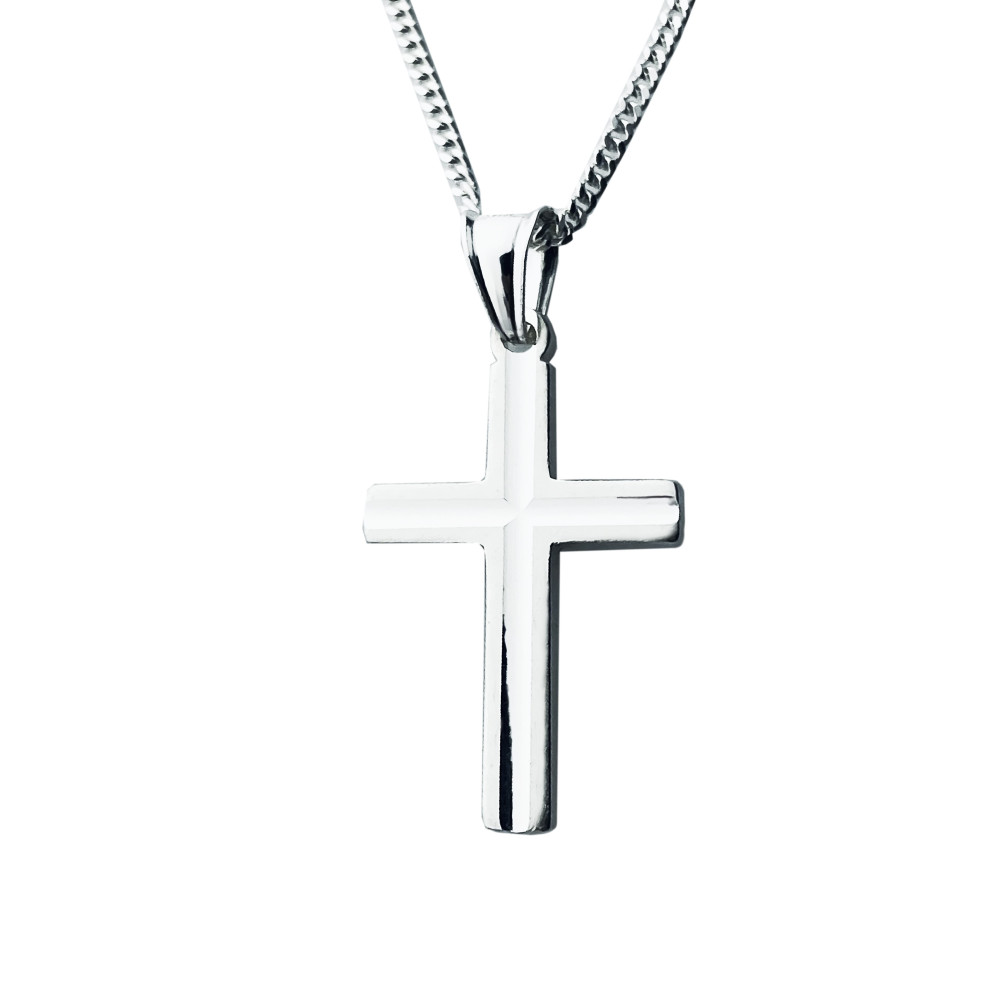 925 Silber Halskette mit Panzerkette und Anhänger Kreuz Erstkommunion Taufe