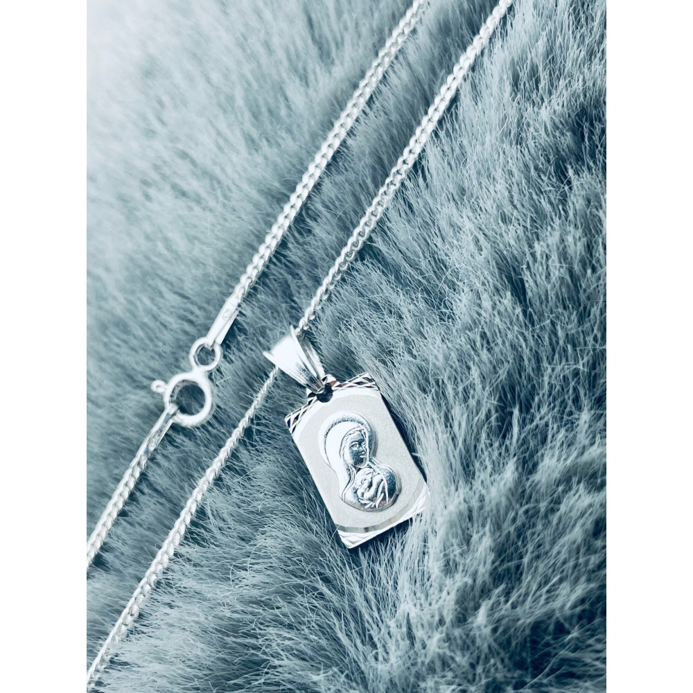 925 Silber Halskette mit Panzerkette und Anhänger Madonna Maria Erstkommunion Taufe