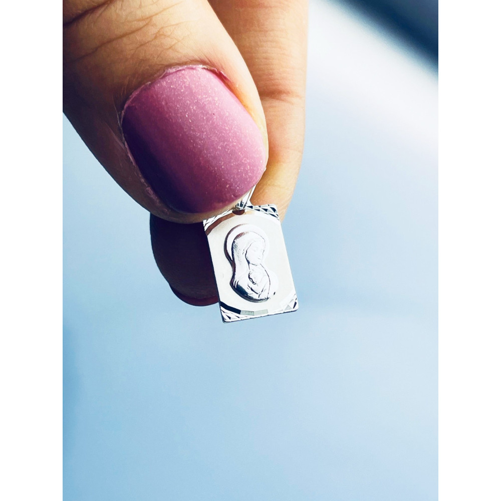 Srebrny komplet naszyjnik łańcuszek pancerka zawieszka Medalik Matka Boska z Dzieciątkiem Komunia Chrzest