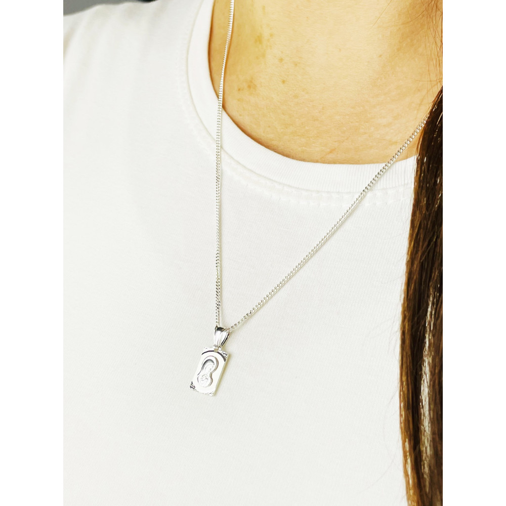 Srebrny komplet naszyjnik łańcuszek pancerka zawieszka Medalik Matka Boska z Dzieciątkiem Komunia Chrzest