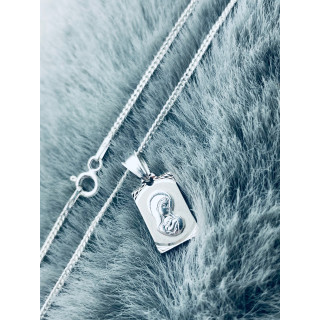 Srebrny komplet naszyjnik łańcuszek pancerka zawieszka Medalik Matka Boska z Dzieciątkiem Komunia Chrzest