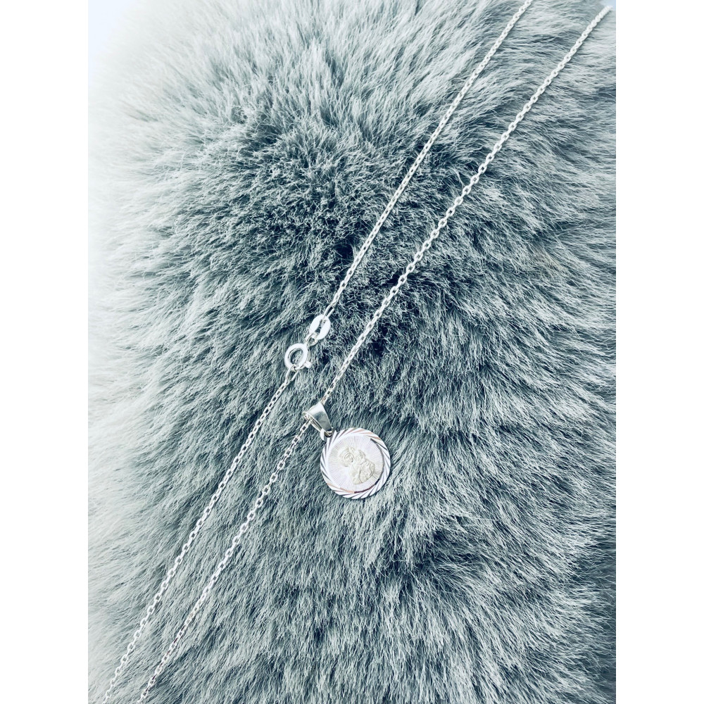 925 Silber Halskette mit Ankerkette und Anhänger Madonna Maria Erstkommunion Taufe