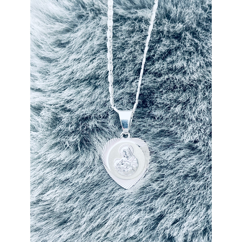 925 Silber Halskette mit Schneckenkette und Anhänger Madonna Maria Erstkommunion Taufe