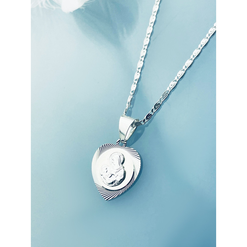 925 Silber Halskette mit Schneckenkette und Anhänger Madonna Maria Erstkommunion Taufe