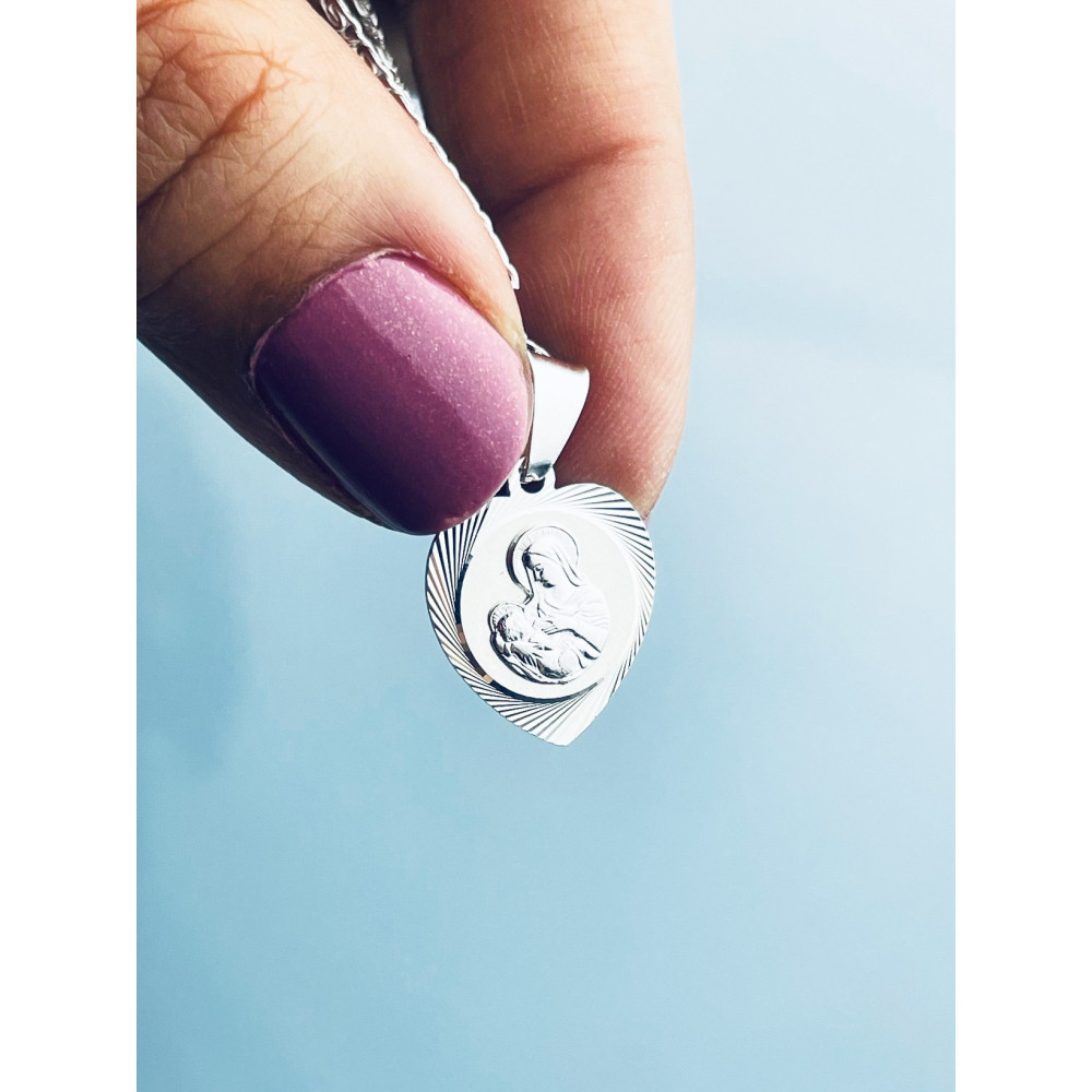 925 Silber Halskette mit Schneckenkette und Anhänger Madonna Maria Erstkommunion Taufe