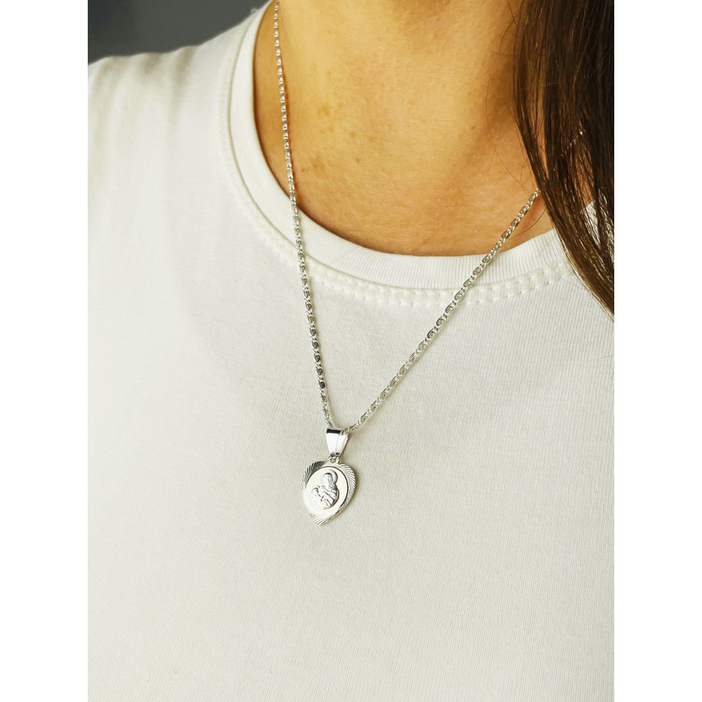 925 Silber Halskette mit Schneckenkette und Anhänger Madonna Maria Erstkommunion Taufe