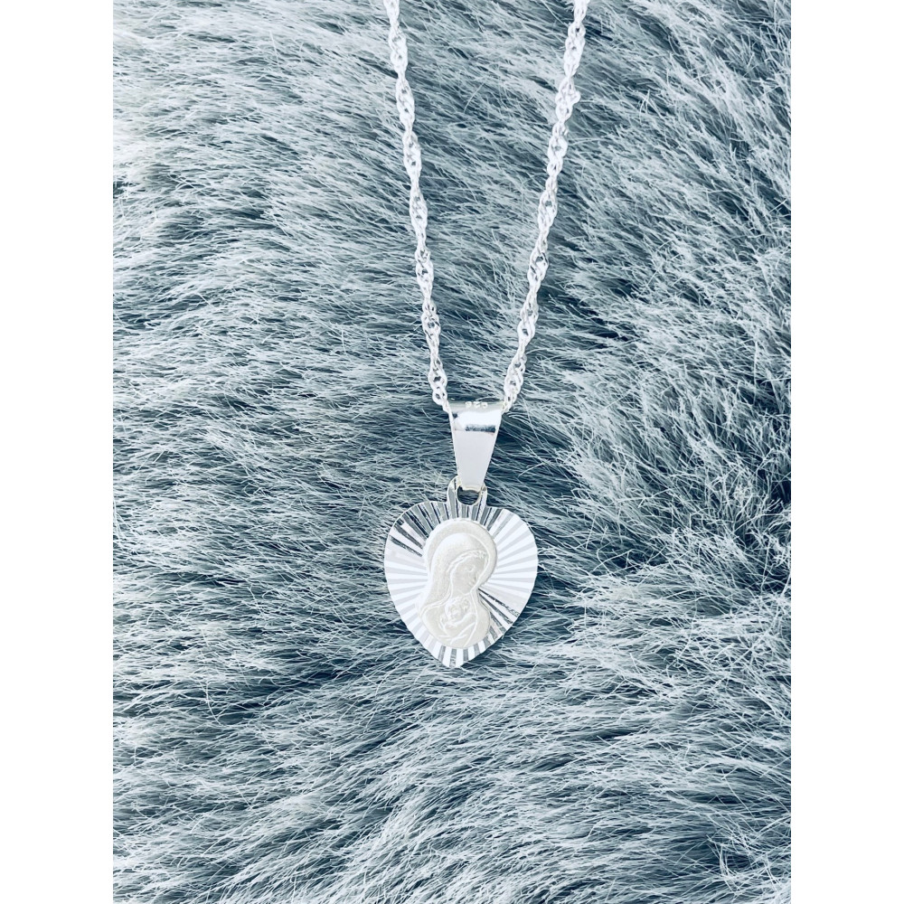 925 Silber Halskette mit Singapure Magic und Anhänger Madonna Maria Erstkommunion Taufe