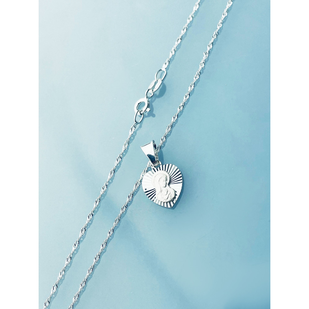 925 Silber Halskette mit Singapure Magic und Anhänger Madonna Maria Erstkommunion Taufe