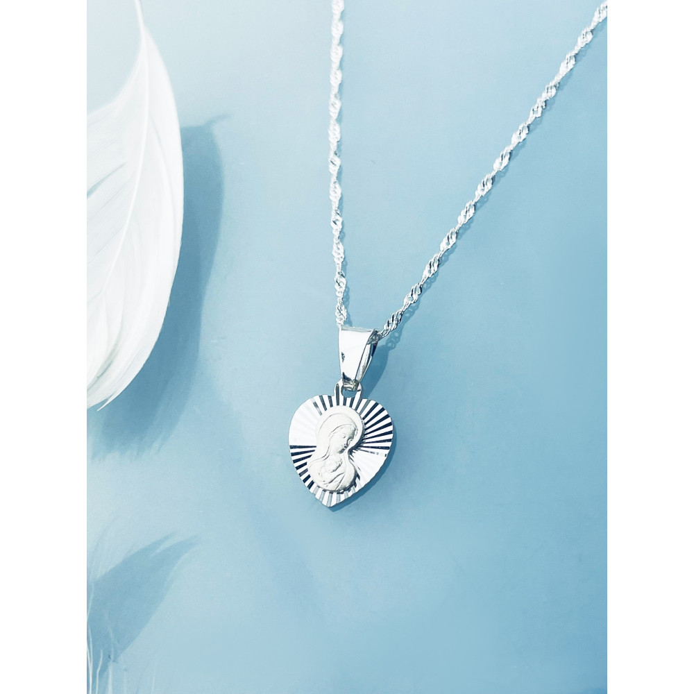 925 Silber Halskette mit Singapure Magic und Anhänger Madonna Maria Erstkommunion Taufe
