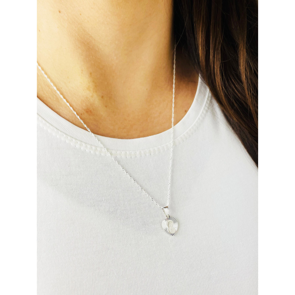 Srebrny komplet naszyjnik łańcuszek Singapure Magic zawieszka serce  Medalik Matka Boska z Dzieciątkiem Komunia Chrzest