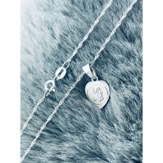 Srebrny komplet naszyjnik łańcuszek Singapure Magic zawieszka serce  Medalik Matka Boska Częstochowska Komunia Chrzest