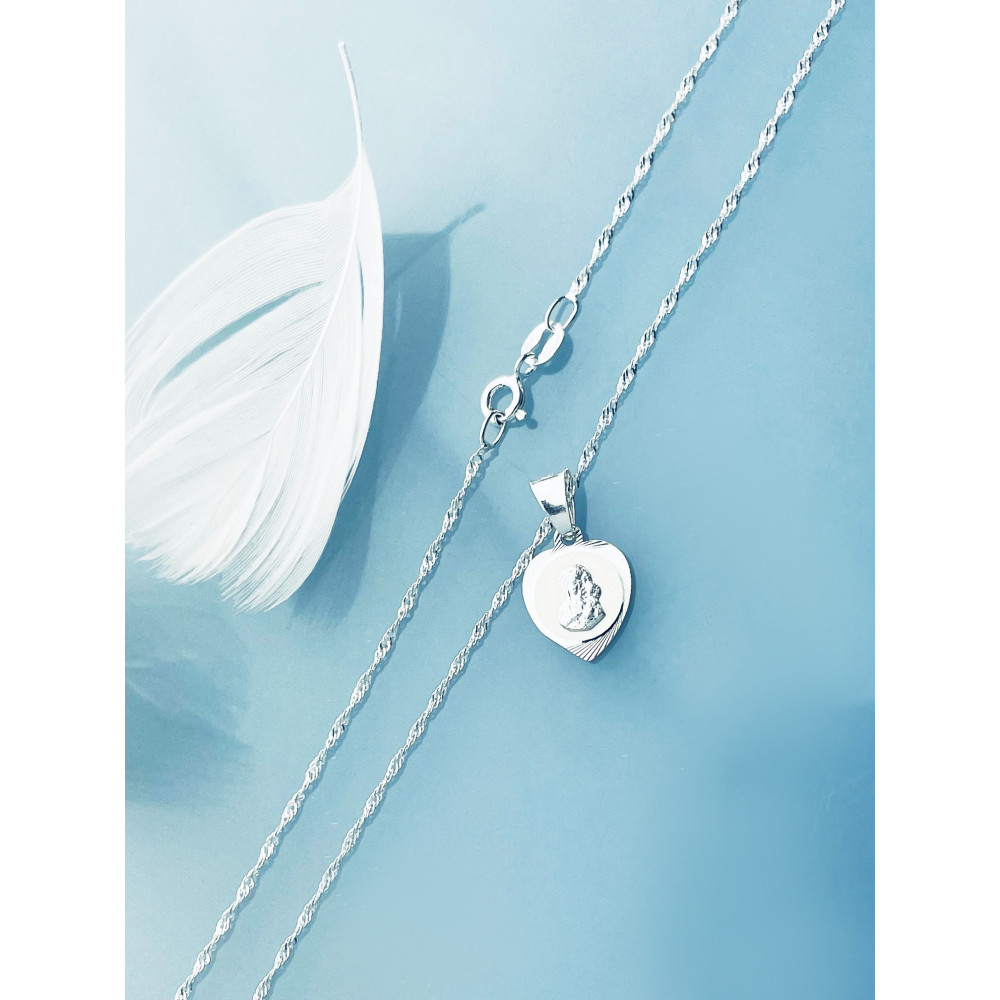 925 Silber Halskette mit Singapure Magic und Anhänger Madonna Maria Erstkommunion Taufe