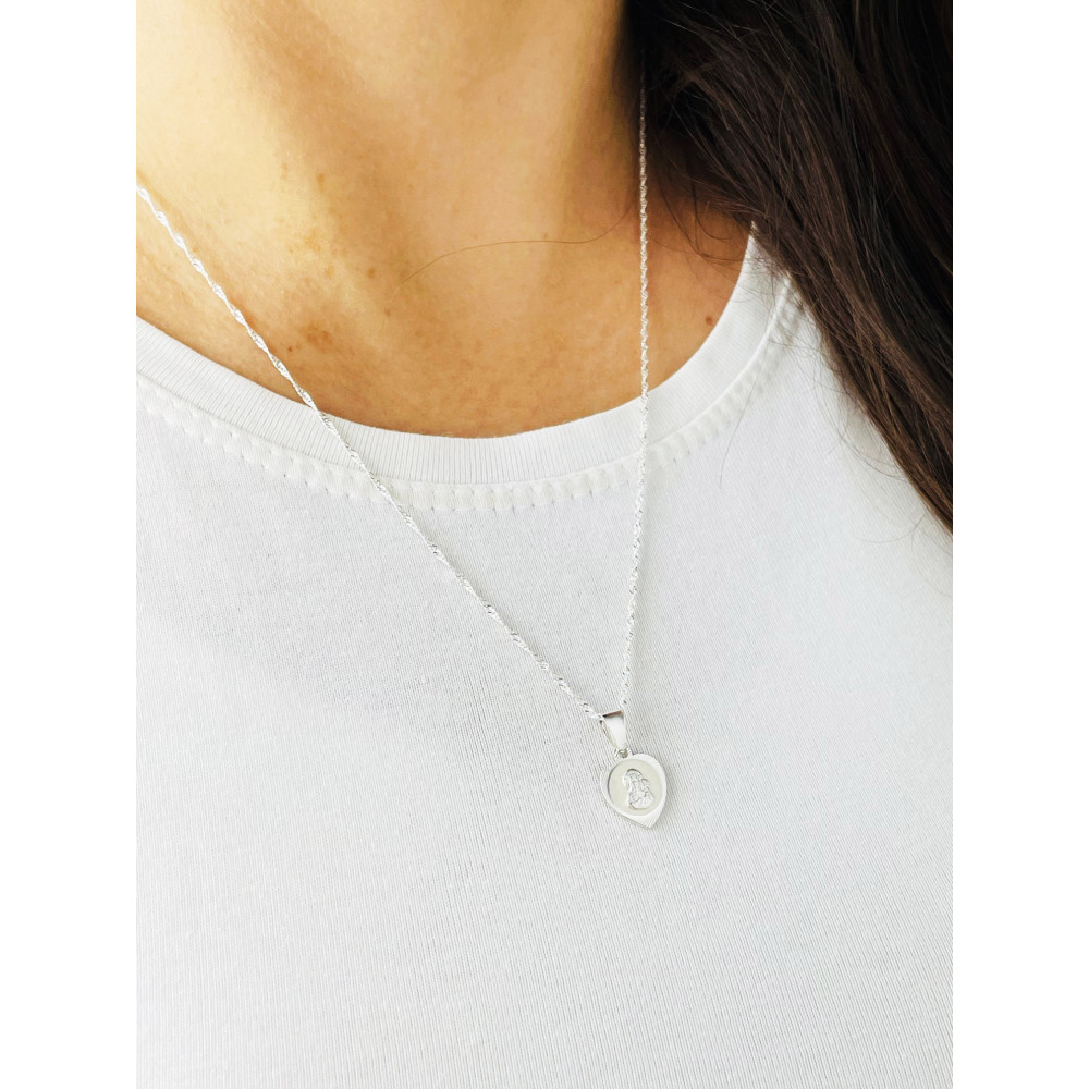 925 Silber Halskette mit Singapure Magic und Anhänger Madonna Maria Erstkommunion Taufe