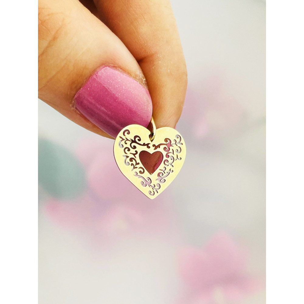 Złoty wisiorek zawieszka serce serduszko ażurowe koronkowe płaskie