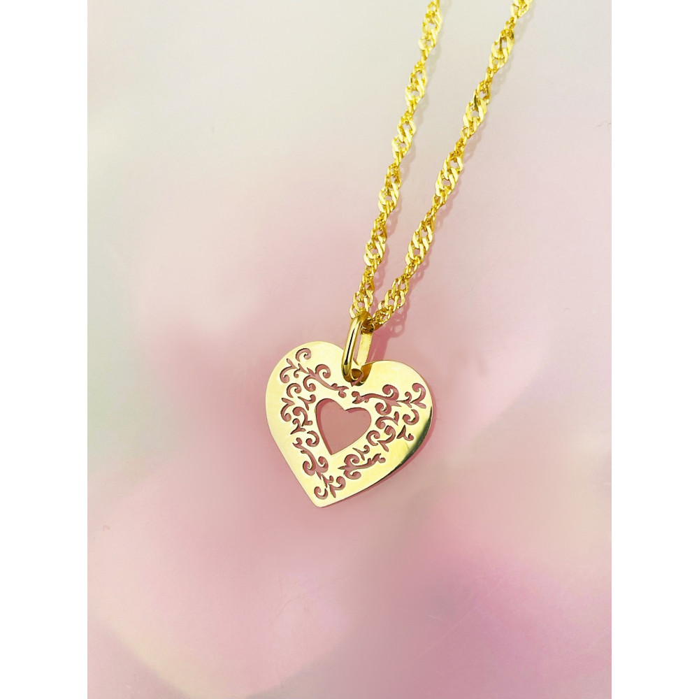 Złoty wisiorek zawieszka serce serduszko ażurowe koronkowe płaskie