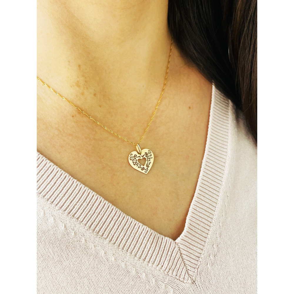 Złoty wisiorek zawieszka serce serduszko ażurowe koronkowe płaskie