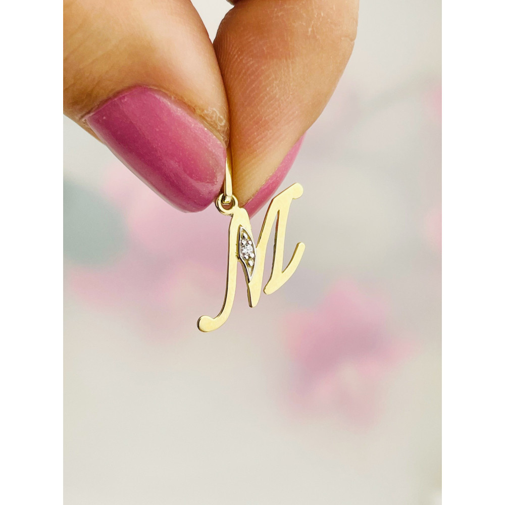 Anhänger Buchstabe M Kettenanhänger Goldanhänger mit Zirkonia Gelbgold