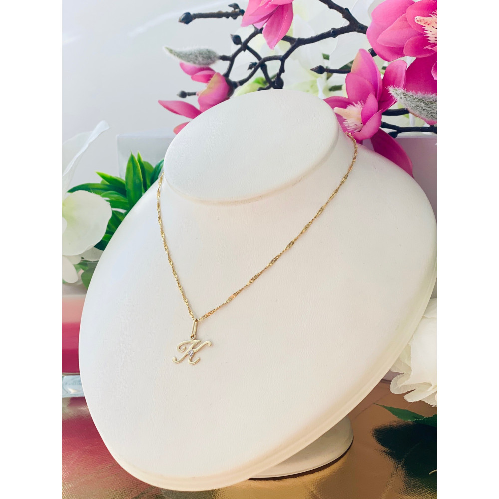 Anhänger Buchstabe K Kettenanhänger Goldanhänger mit Zirkonia Gelbgold