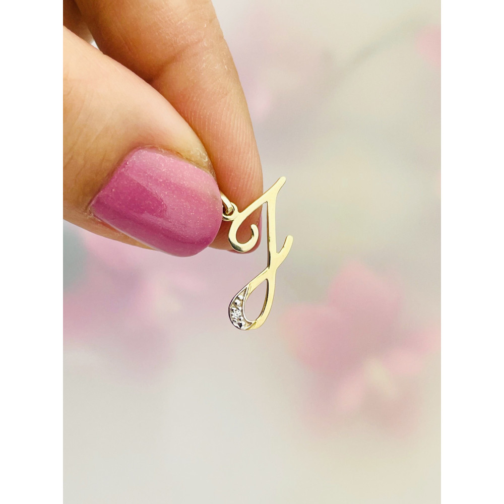 Złoty wisiorek zawieszka ozdobna literka J z cyrkoniami