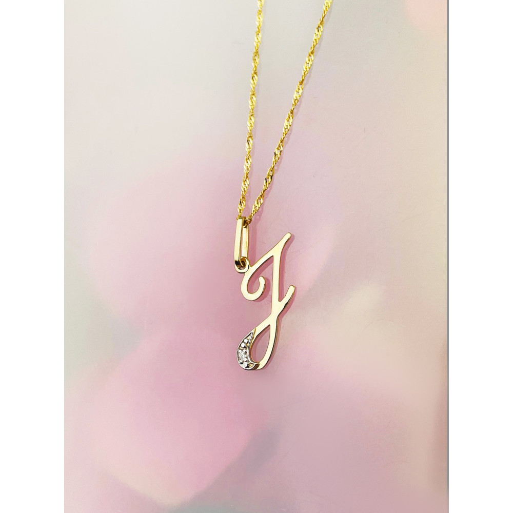 Złoty wisiorek zawieszka ozdobna literka J z cyrkoniami