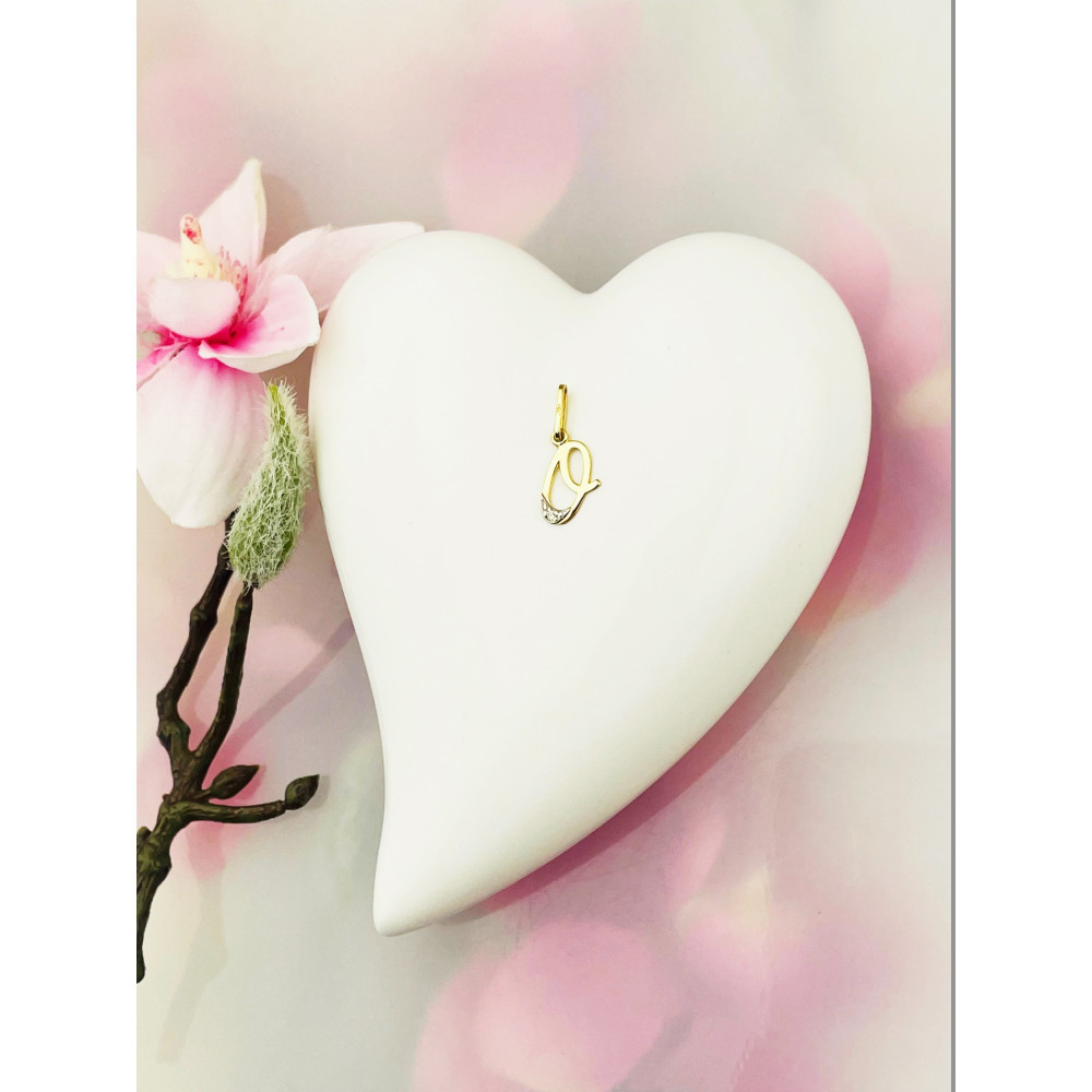 Złoty wisiorek zawieszka ozdobna literka O z cyrkoniami