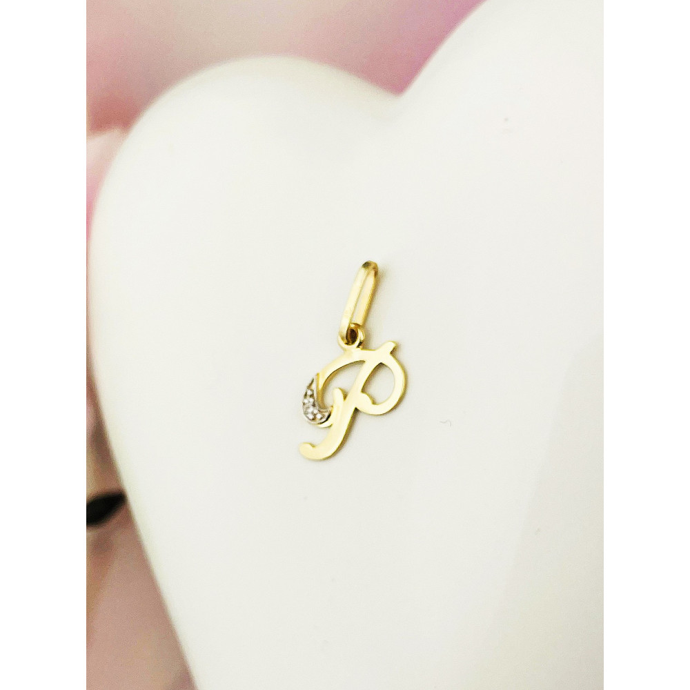 Złoty wisiorek zawieszka ozdobna literka P z cyrkoniami