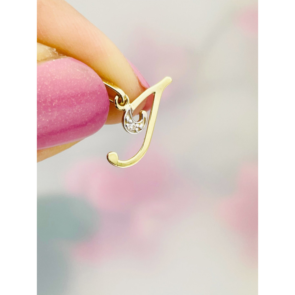 Złoty wisiorek zawieszka ozdobna literka I z cyrkoniami