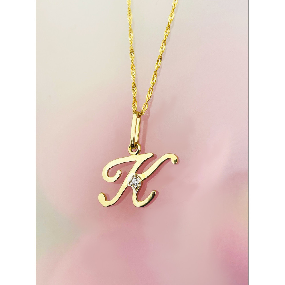 Anhänger Buchstabe K Kettenanhänger Goldanhänger mit Zirkonia Gelbgold