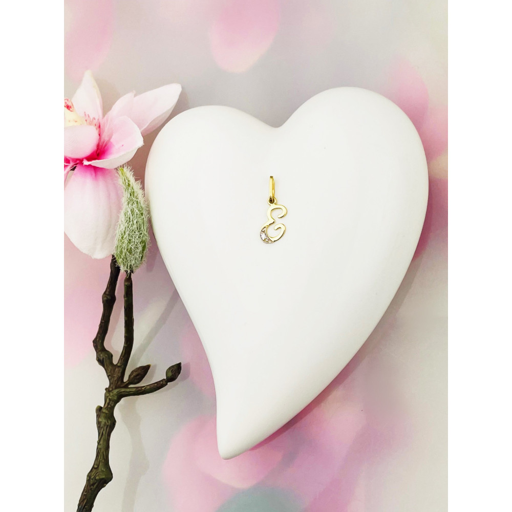 Złoty wisiorek zawieszka ozdobna literka E z cyrkoniami