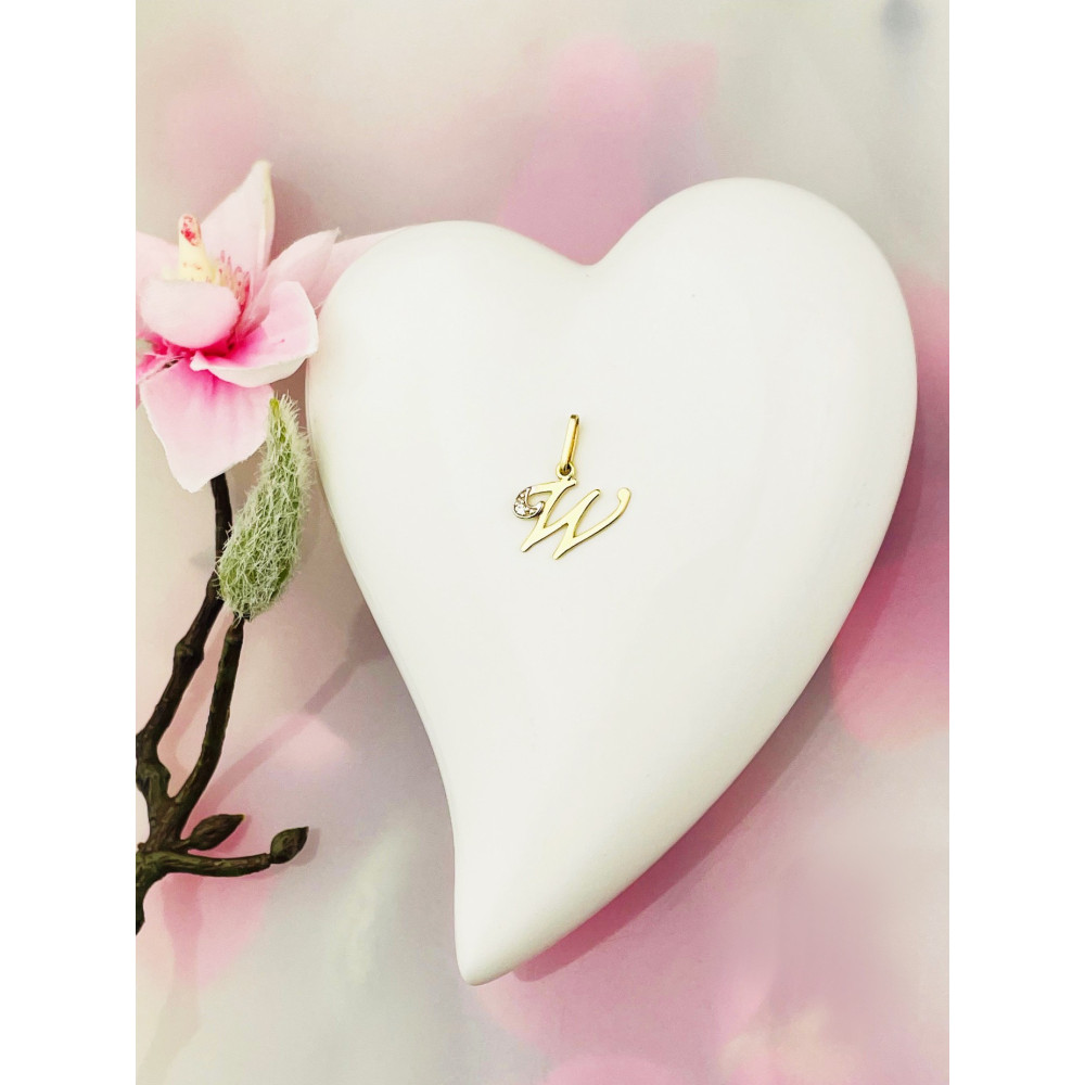 Złoty wisiorek zawieszka ozdobna literka W z cyrkoniami