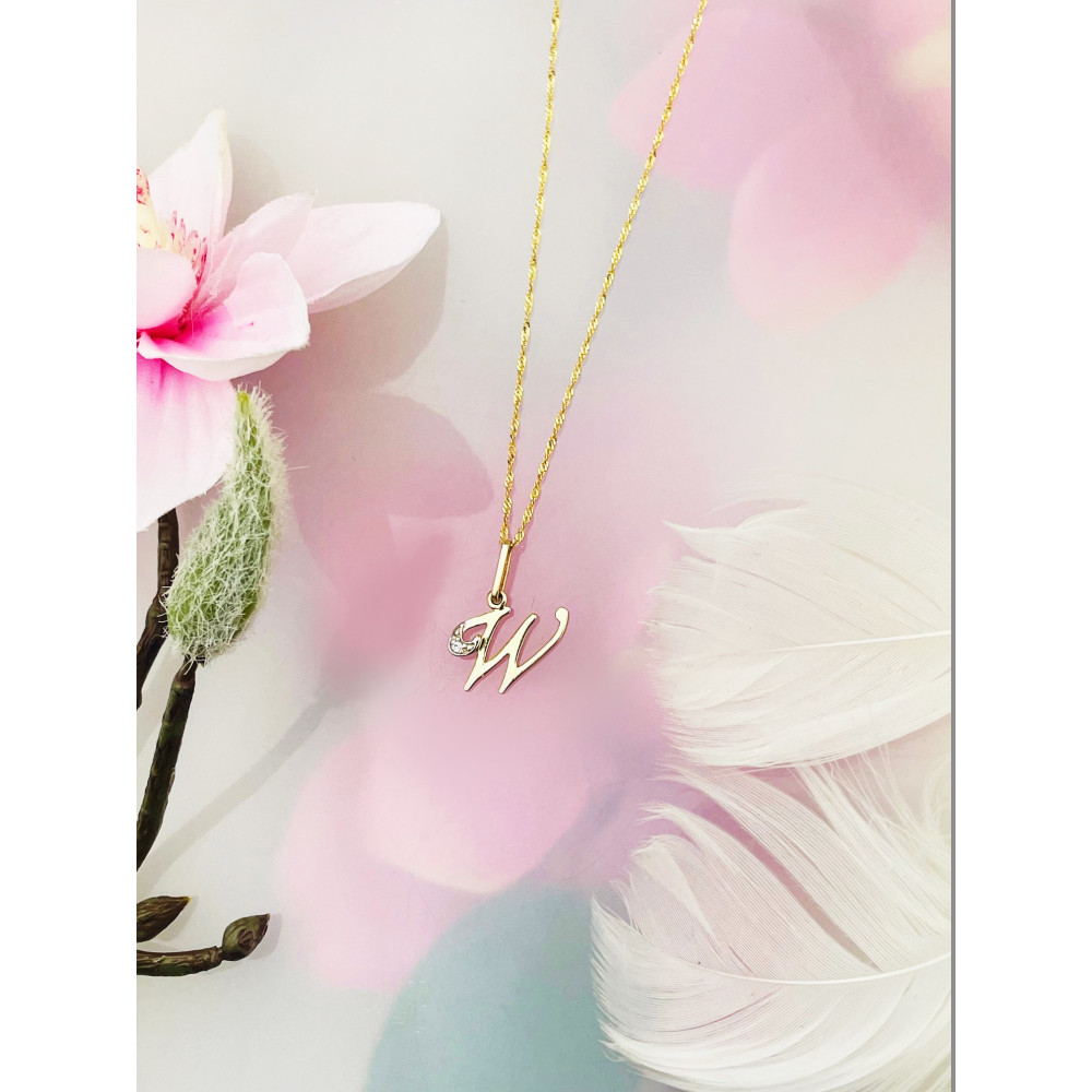 Anhänger Buchstabe W Kettenanhänger Goldanhänger mit Zirkonia Gelbgold