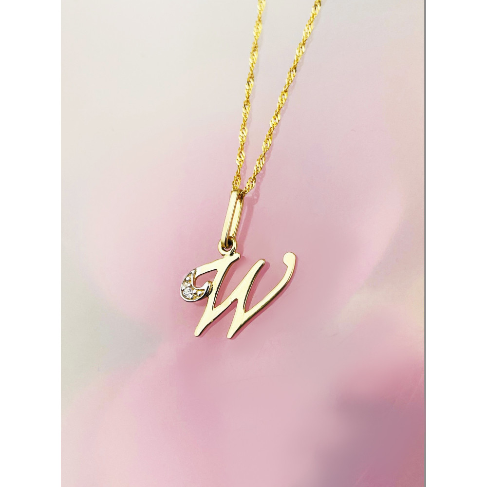 Anhänger Buchstabe W Kettenanhänger Goldanhänger mit Zirkonia Gelbgold