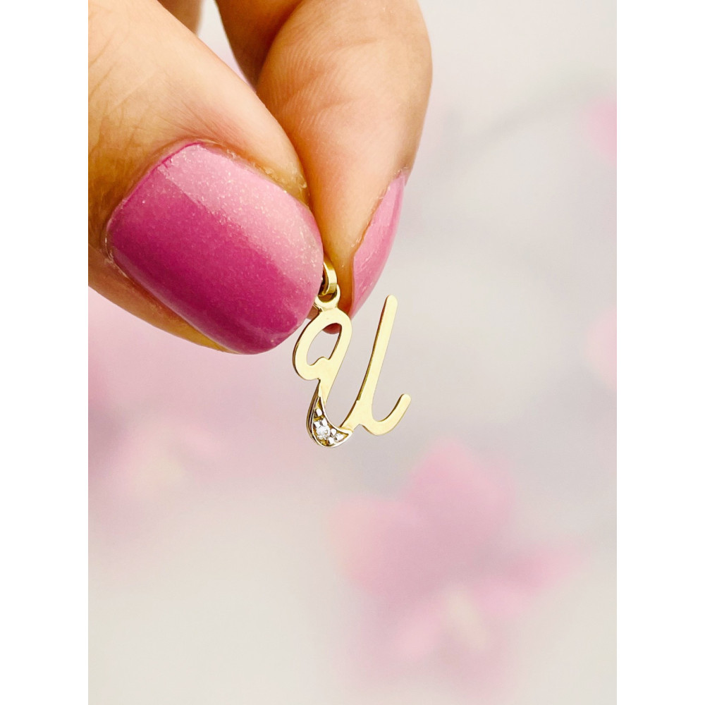 Złoty wisiorek zawieszka ozdobna literka U z cyrkoniami