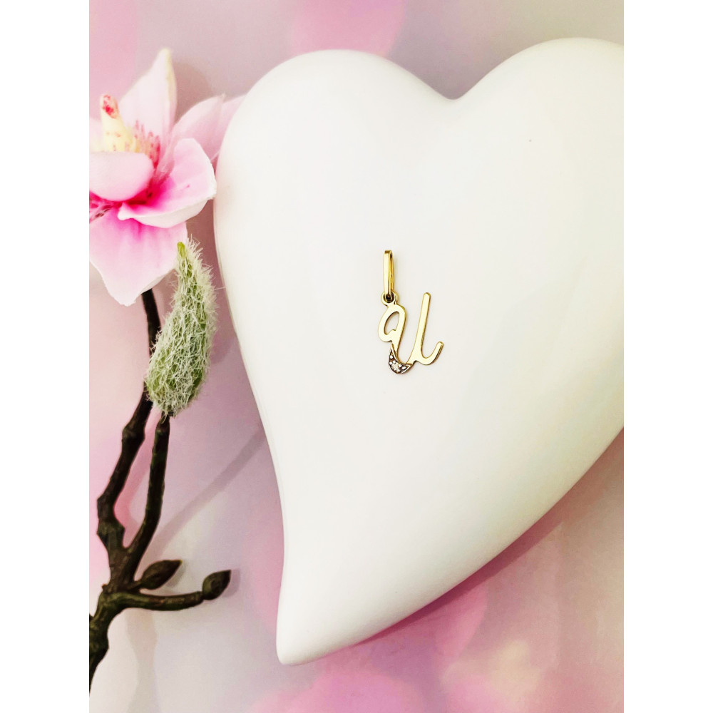 Złoty wisiorek zawieszka ozdobna literka U z cyrkoniami