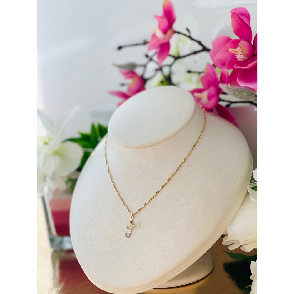 Anhänger Buchstabe T Kettenanhänger Goldanhänger mit Zirkonia Gelbgold