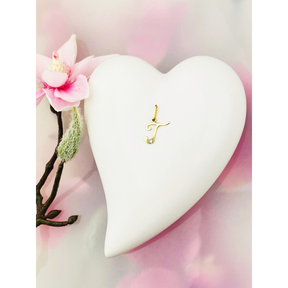 Anhänger Buchstabe T Kettenanhänger Goldanhänger mit Zirkonia Gelbgold