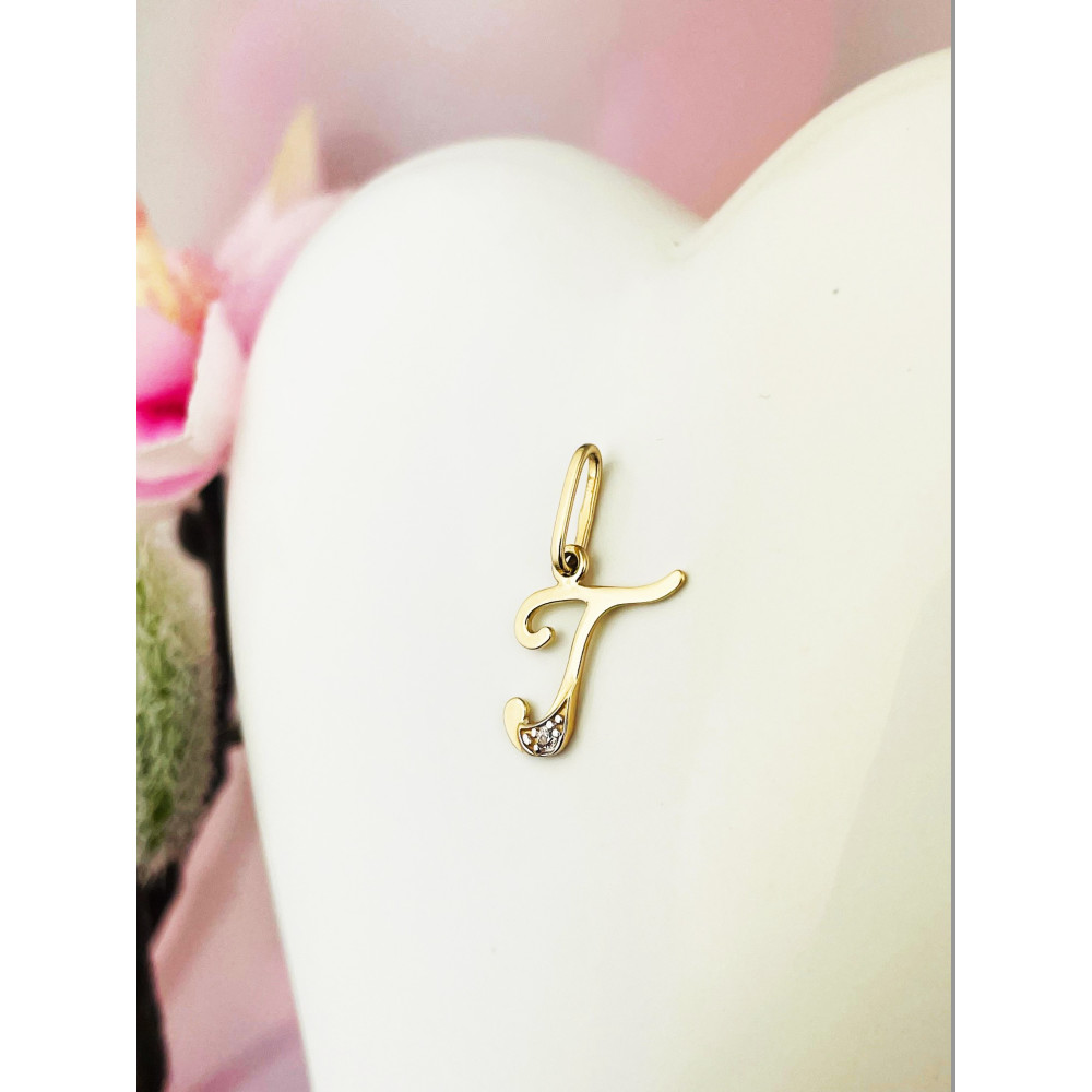 Anhänger Buchstabe T Kettenanhänger Goldanhänger mit Zirkonia Gelbgold